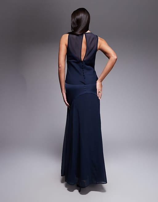 navy drop waist dress Star Avenue Strapless Maxi More new style Women's Navy Drop Waist Dress