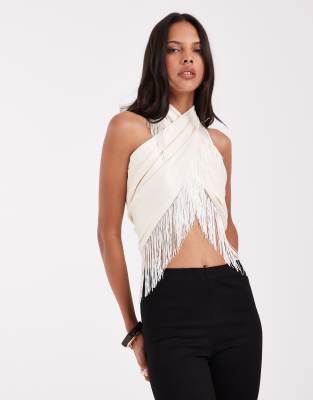 Asos Design Satin Multiway Scarf Top In White