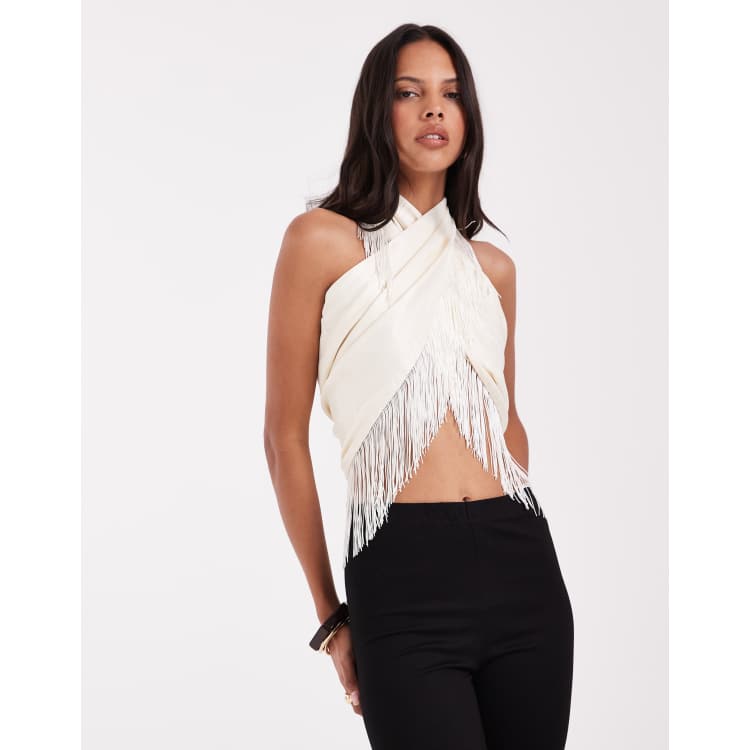ASOS DESIGN satin multiway scarf top in ivory | ASOS