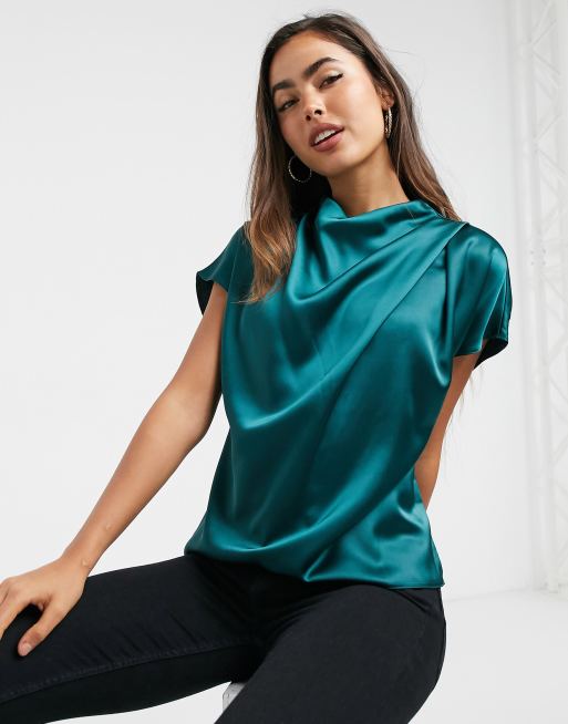 ASOS DESIGN – Satin-Oberteil in Blaugrün mit drapierter Front, 3 von 4