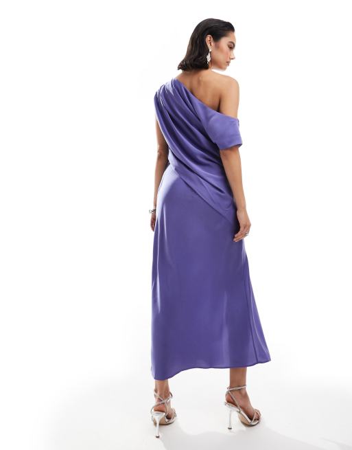 One shoulder draped midi dress best sale