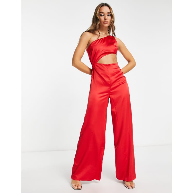 Red one store shoulder jumpsuit