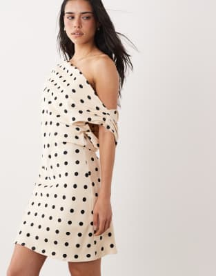 Asos Design Satin One Shoulder Drape Mini Dress In White