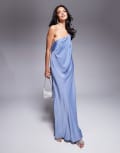 [ASOS DESIGN] ASOS DESIGN satin one shoulder draped maxi dress in blue 12 BLUE
