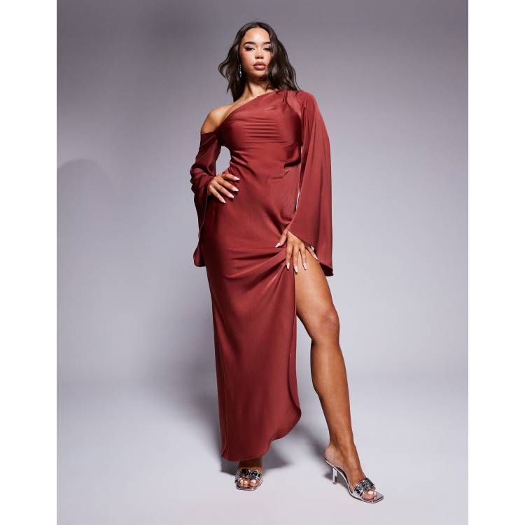 one sleeve floor length dress Black Draped Off the Shoulder One Sleeve Gown
