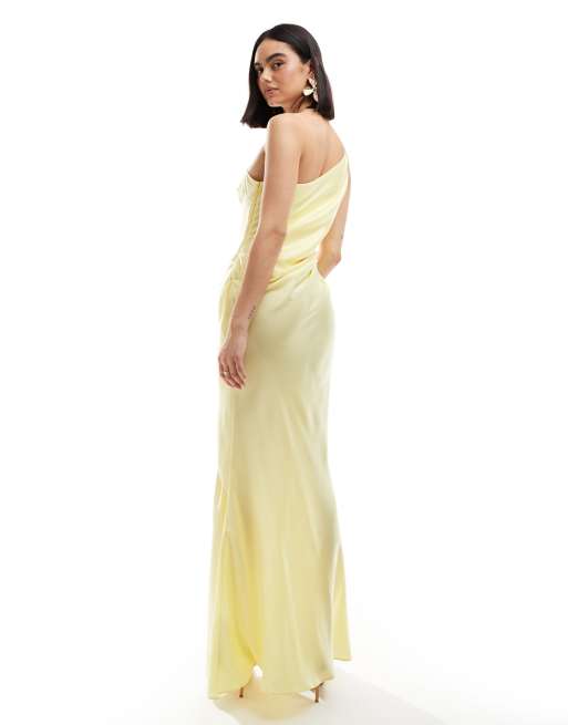 open lace back dress Honey Yellow One Shoulder Charmeuse Short Custom Prom Dress main image 0