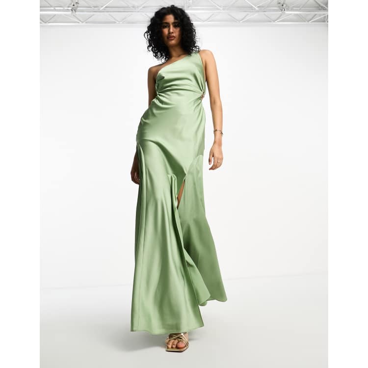 ASOS DESIGN satin one shoulder maxi dress with cut out elastic