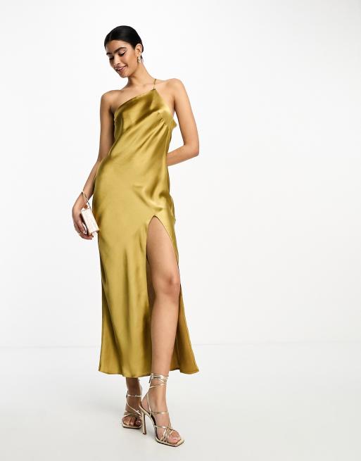 ASOS DESIGN satin one shoulder midaxi dress in satin with drape