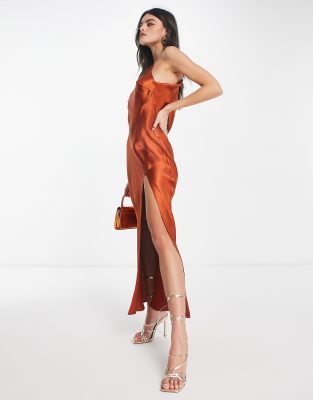 ASOS DESIGN Satin one shoulder midaxi dress in satin with drape