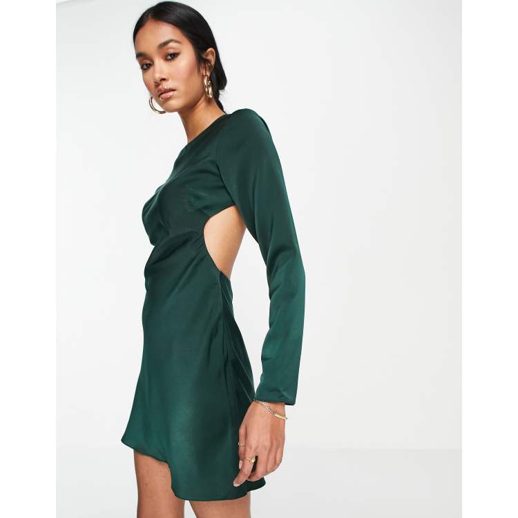 ASOS DESIGN Satin open back mini shift dress in green