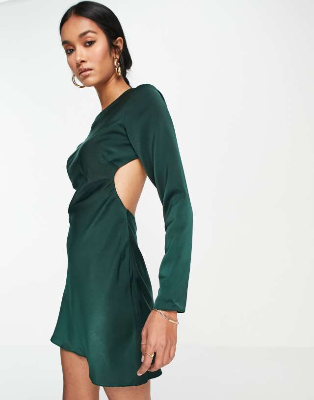 ASOS DESIGN Satin open back mini shift dress in green