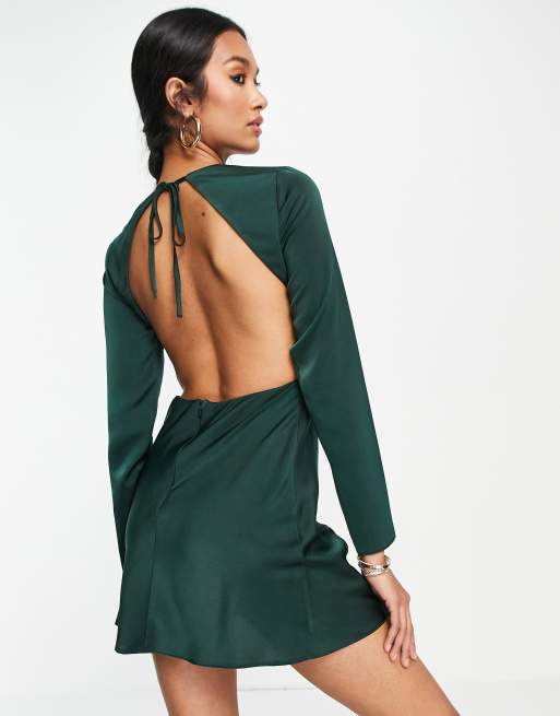 ASOS DESIGN Satin open back mini shift dress in green