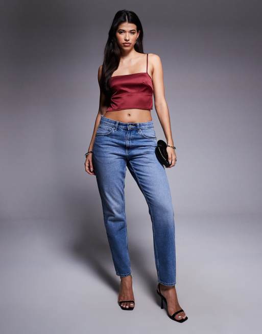 ASOS DESIGN satin open back strappy top in burgundy in scuba-style fabric, 3 of 4