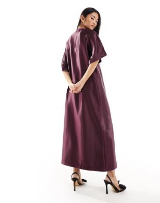 ASOS DESIGN satin oversized midi T-shirt dress in oxblood | ASOS