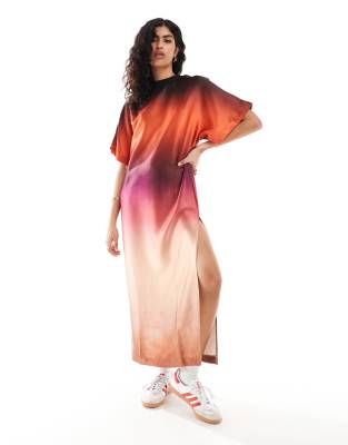 ASOS DESIGN satin oversized midi tshirt dress in ombre print-Multi