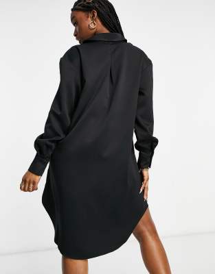 black satin oversized shirt dress