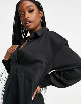 black satin oversized shirt dress