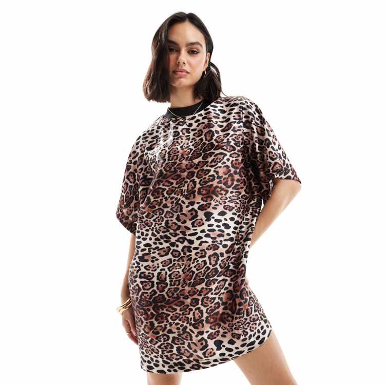 Leopard print oversized t shirt dress sales