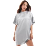 [ASOS DESIGN] ASOS DESIGN satin oversized mini t-shirt dress in silver 6 SILVER