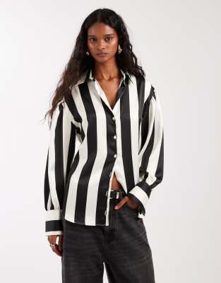 Asos Design Satin Oversized Shirt In Multi