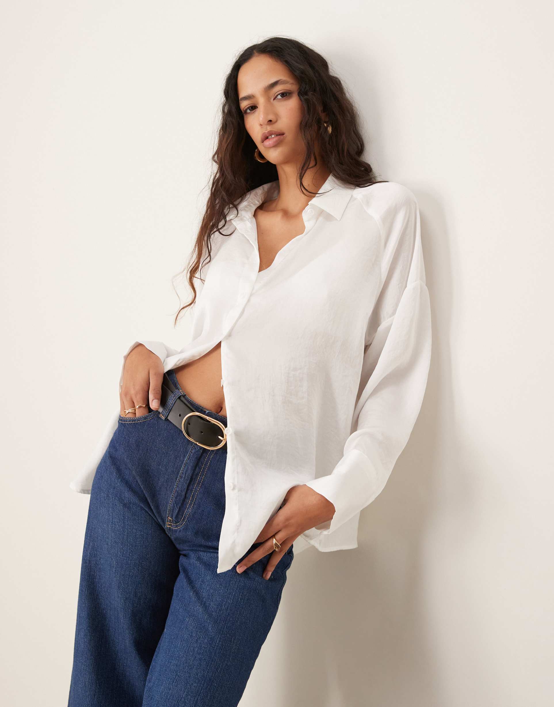 asos design satin oversized shirt in ivory