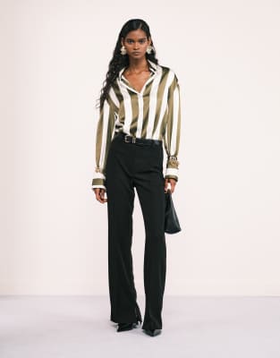 Asos Design Satin Oversized Shirt In Multi
