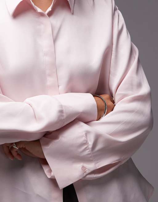 ASOS DESIGN satin oversized shirt with tie in pink