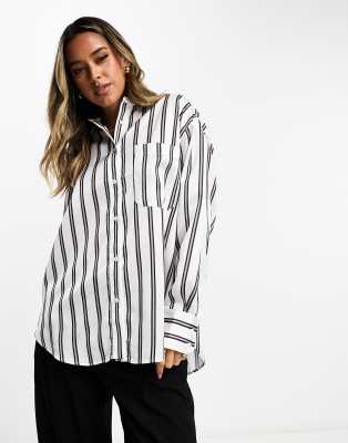 ASOS DESIGN satin oxford shirt in mono stripe