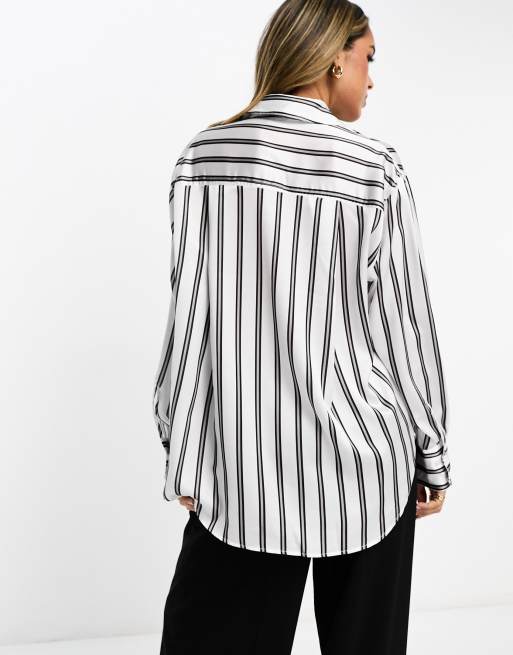 ASOS DESIGN satin oxford shirt in mono stripe, 3 of 4
