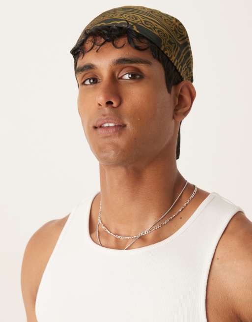 ASOS DESIGN satin paisley print headscarf in black and gold