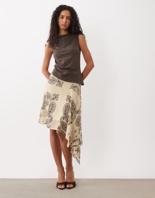 Asos Design Satin Paisley Print Midi Skirt With Split Co Ord-multi
