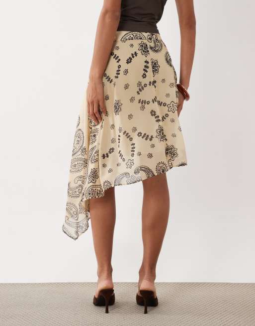ASOS DESIGN satin paisley print midi skirt with split co ord, 5 of 5