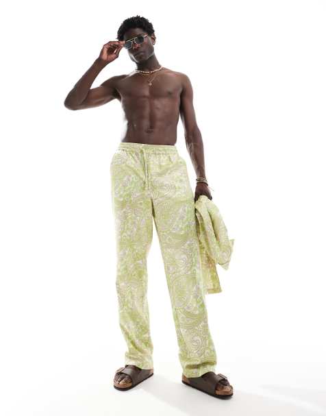 ASOS DESIGN satin paisley printed wide leg pants with elasticated waist (part of a set) - view 1