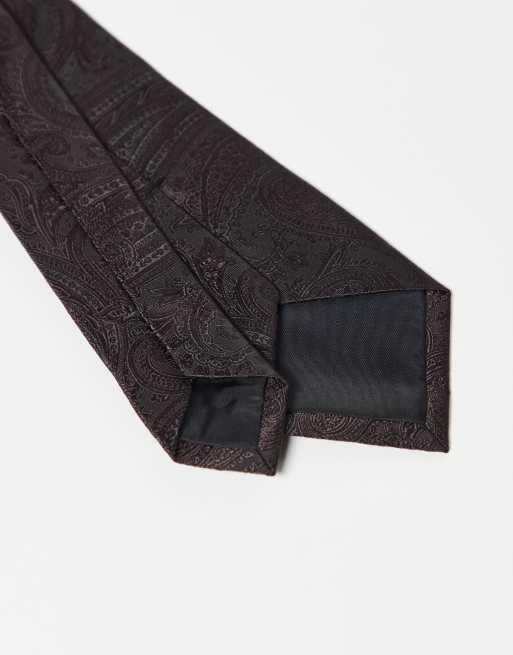 ASOS DESIGN satin paisley tie and pocket square with paisley print in brown