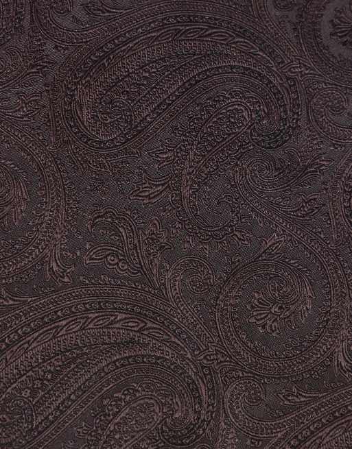 ASOS DESIGN satin paisley tie and pocket square with paisley print in brown