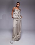 [ASOS DESIGN] ASOS DESIGN satin pants in champagne (part of a set)-White 12 Champagne