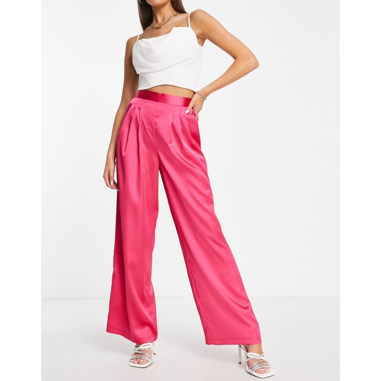 ASOS DESIGN satin pants with pleat detail in hot pink