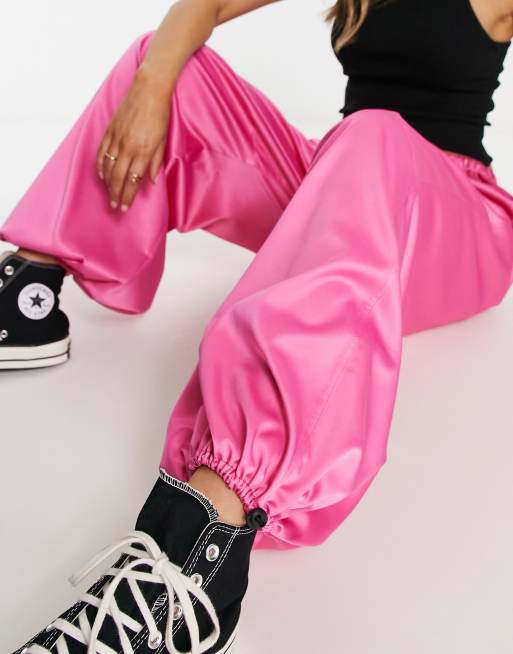 ASOS DESIGN satin parachute pants in pink, 3 of 4