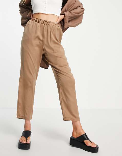 ASOS DESIGN satin peg leg trouser in brown - view 1
