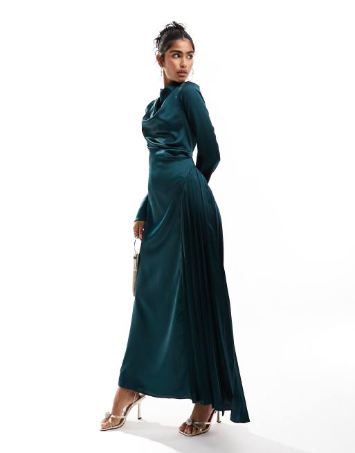 Asos design pleated velvet cowl neck maxi outlet dress