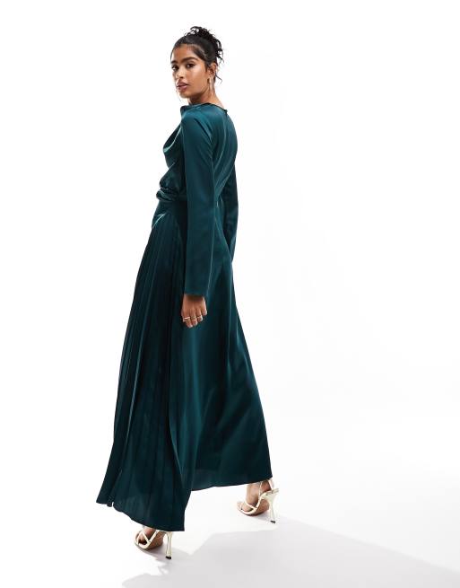 Asos design pleated velvet hotsell cowl neck maxi dress