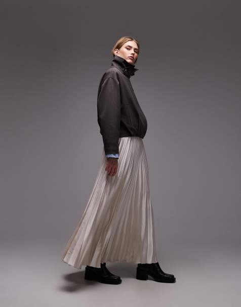 ASOS DESIGN satin pleated maxi skirt in ecru