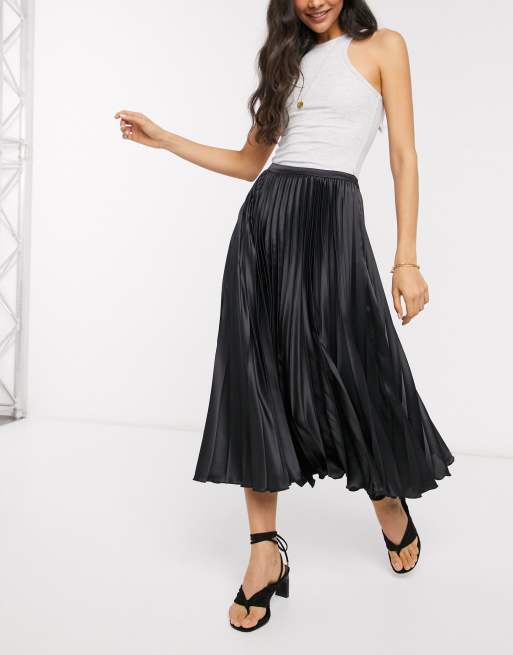 ASOS DESIGN satin pleated midi skirt in black ASOS