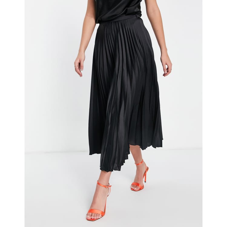 Missguided satin pleated clearance midi skirt in black