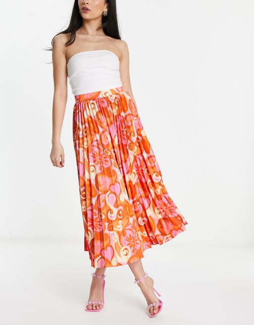 Asos design pleated midi skirt in mono abstract print sale