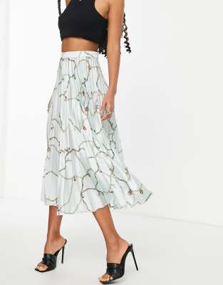 ASOS DESIGN satin pleated midi skirt in chain print-Multi