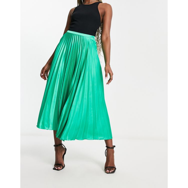 Green pleated shop skirt satin