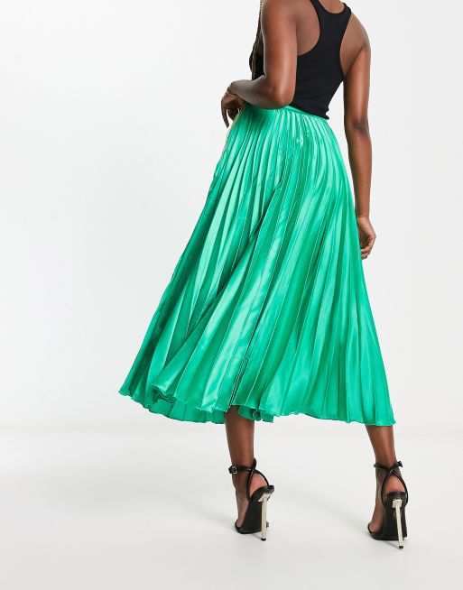 Curves Black Satin Pleated Midi Skirt