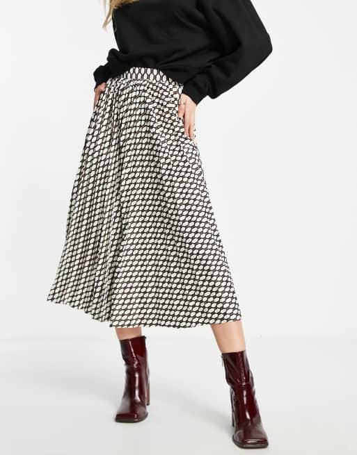 ASOS DESIGN satin pleated midi skirt in geo print | ASOS