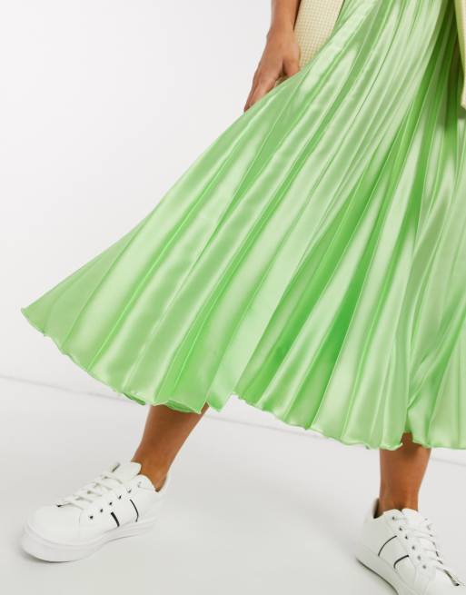 Asos green pleated outlet midi skirt